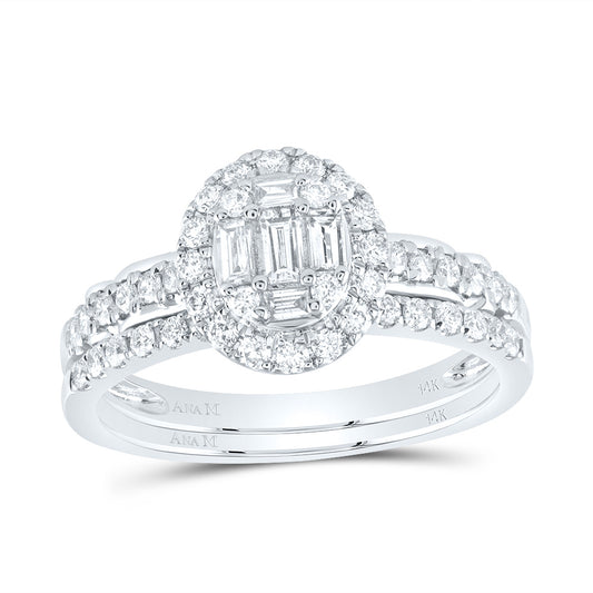 14kt White Gold 3/4 Cttw Natural Diamond Ana M Diana Oval Wedding Engagement Anniversary Bridal Set, Women Size: 5-9