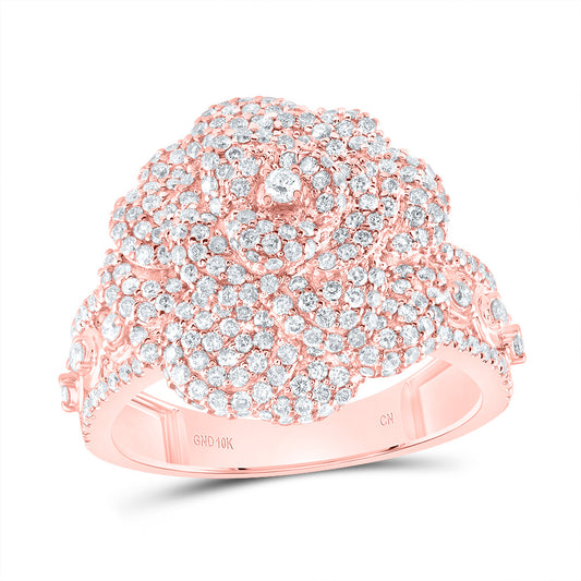 10K Rose Gold 2 Ctw Natural Diamond Fashion Rose Ring, Womens Size: 5-9