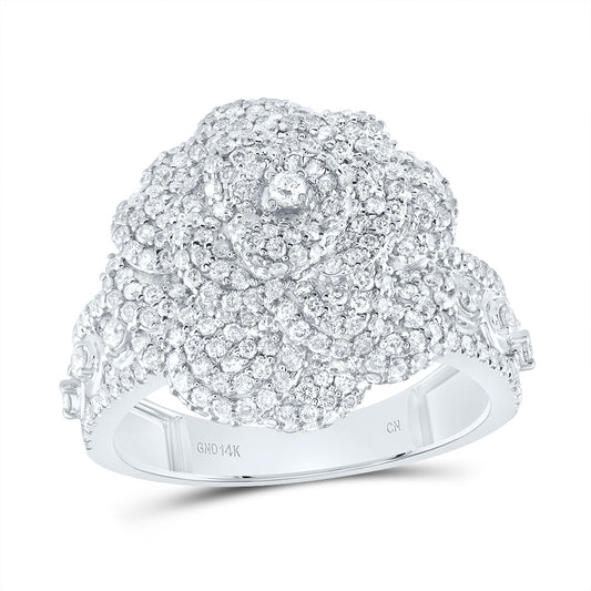 14kt White Gold 2 Cttw Natural Diamond Fashion Rose Wedding Engagement Anniversary Ring, Women Size: 5-9