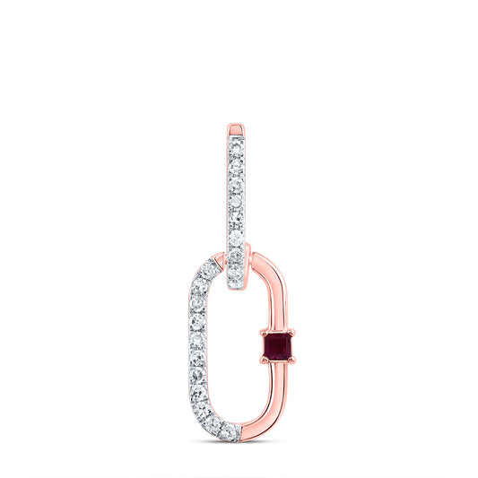14kt Rose Gold 1/12 Cttw Natural Diamond 1.5mm Pr Ruby Natural Gem Paper Clip Pendant