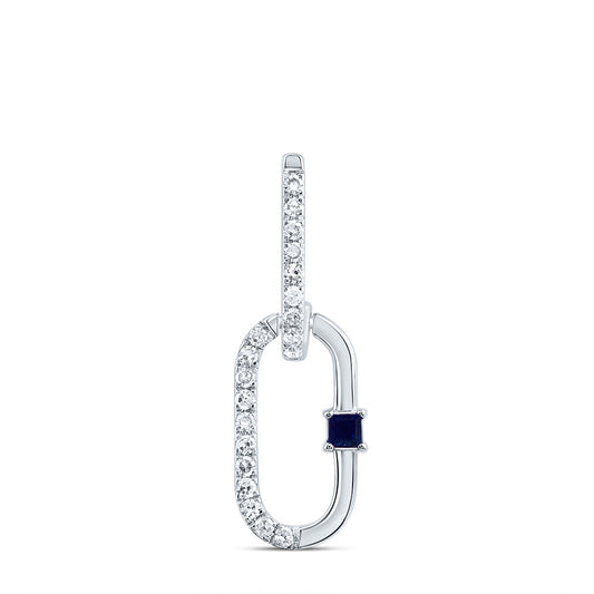 14kt White Gold 1/12 Cttw Natural Diamond 1.5mm Pr Blue Sapphire Natural Gem Paper Clip Pendant