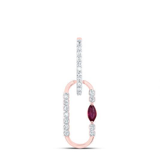 14kt Rose Gold 1/12 Cttw Diamond 3x2mm Marquise Ruby Natural Gem Paper Clip Pendant
