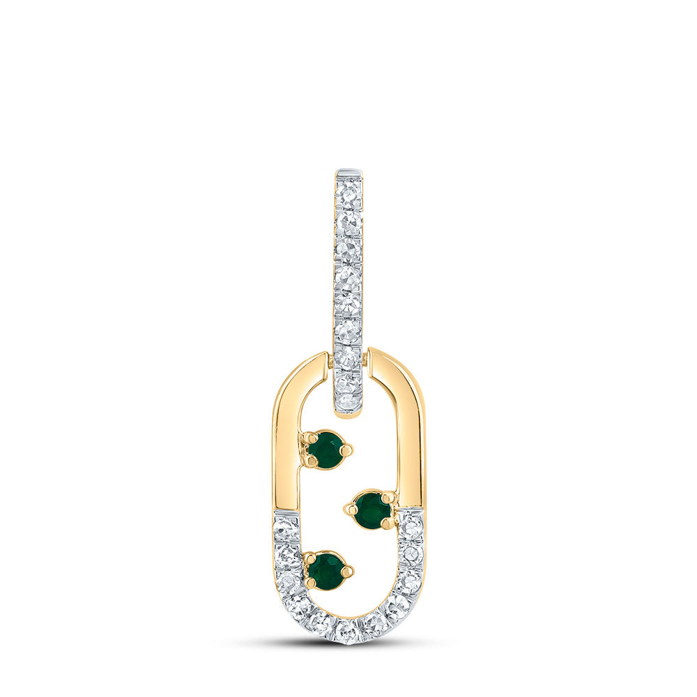 14kt Yellow Or White Or Rose Gold Diamond and Round Emerald Natural Gem Paper Clip Pendant
