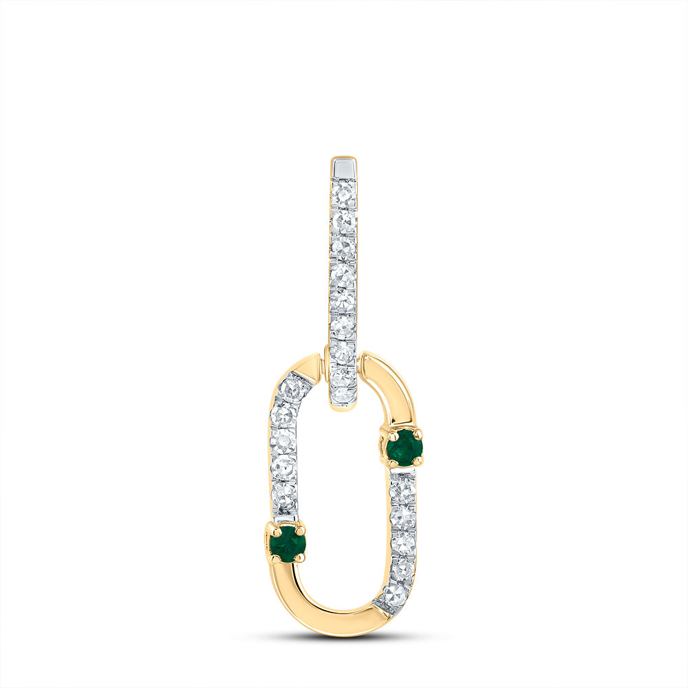 14kt Yellow Gold 1/12 Cttw Diamond 0.03 Cttw Round Emerald Natural Gem Paper Clip Pendant
