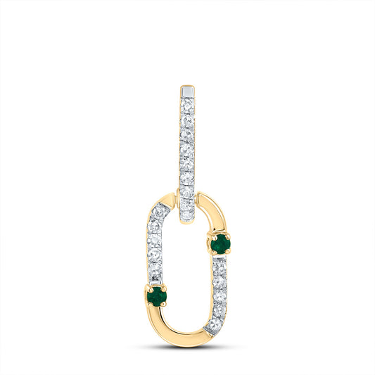 14kt Yellow Gold 1/12 Cttw Diamond 0.03 Cttw Round Emerald Natural Gem Paper Clip Pendant