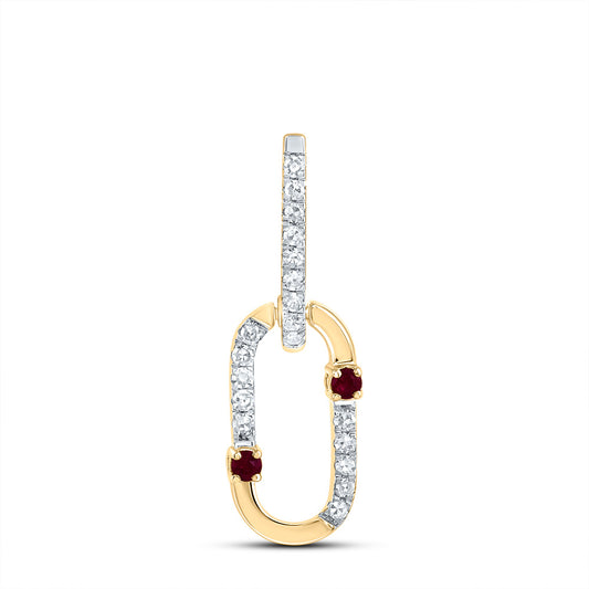 14kt Yellow Gold 1/12 Cttw Diamond 0.03 Cttw Round Ruby Natural Gem Paper Clip Pendant