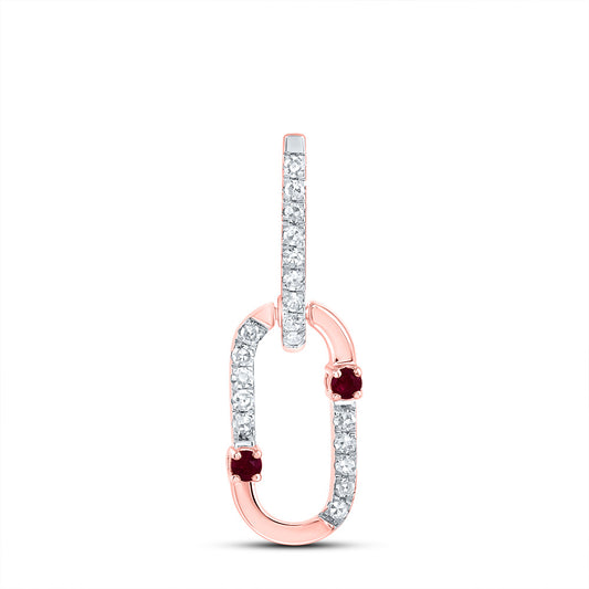14kt Rose Gold 1/12 Cttw Diamond 0.03 Cttw Round Ruby Natural Gem Paper Clip Pendant