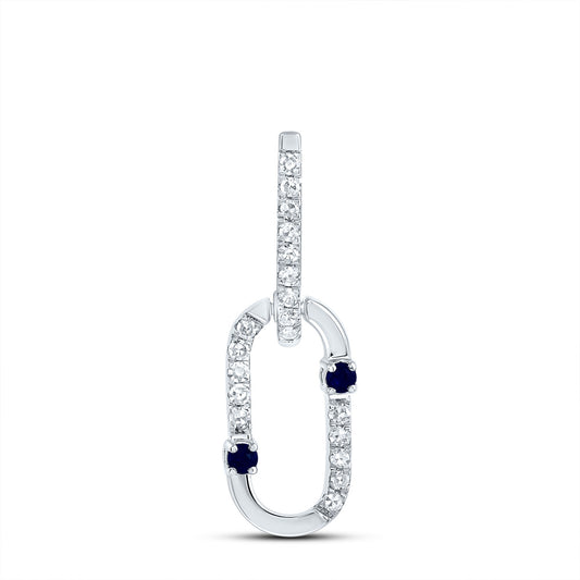 14kt White Gold 1/12 Cttw Diamond 0.03 Cttw Round Blue Sapphire Natural Gem Paper Clip Pendant
