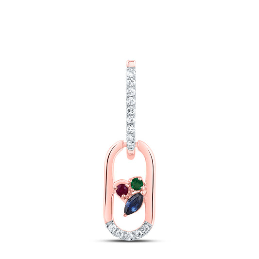 14kt Rose Gold 1/20 Cttw Diamond 1.4mm Round ru/em, 3x2mm Marquise Blue Sapphire Natural Gem Paper Clip Pendant