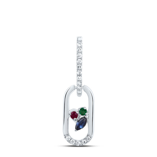 14kt White Gold 1/20 Cttw Diamond 1.4mm Round ru/em, 3x2mm Marquise Blue Sapphire Natural Gem Paper Clip Pendant