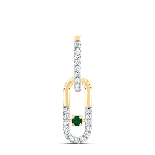 14kt Yellow Or White Or Rose Gold Diamond 1.8mm Round Emerald Natural Gem Paper Clip Pendant