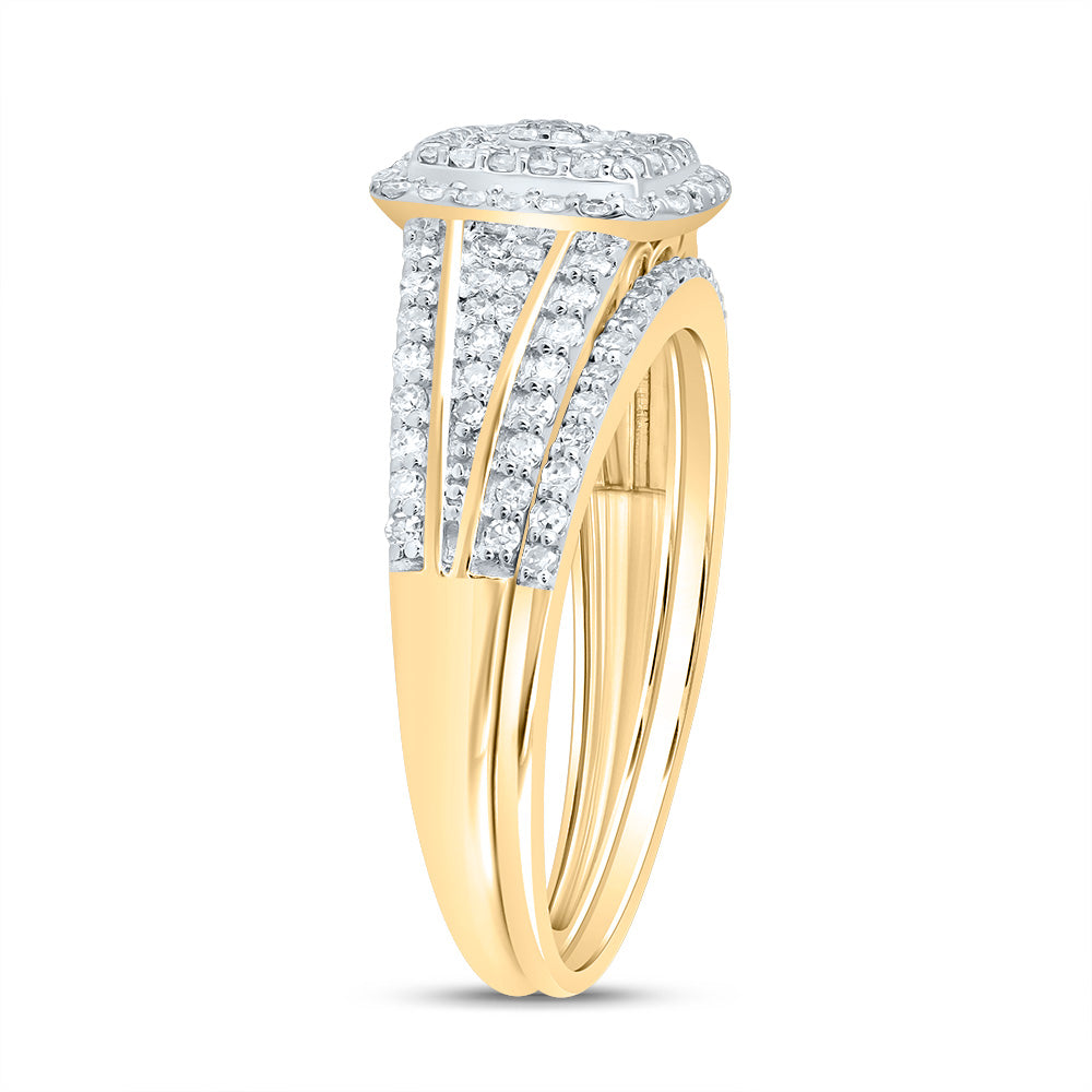 10kt Yellow Gold 1/2 Cttw Diamond Cushion Double Halo Wedding Engagement Anniversary Bridal Set, Women Size: 5-9