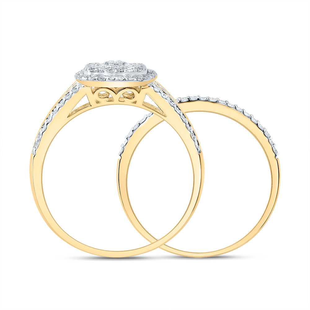 10kt Yellow Gold 1/2 Cttw Diamond Cushion Double Halo Wedding Engagement Anniversary Bridal Set, Women Size: 5-9