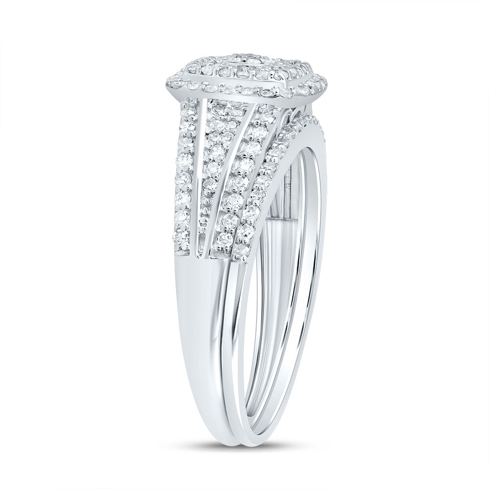 10kt White Gold 1/2 Cttw Diamond Cushion Double Halo Wedding Engagement Anniversary Bridal Set, Women Size: 5-9