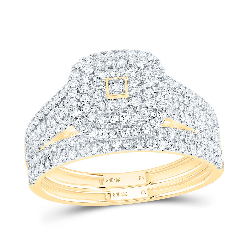 10kt Yellow Gold 5/8 Cttw Diamond Cushion Double Halo Wedding Engagement Anniversary Bridal Set, Women Size: 5-9