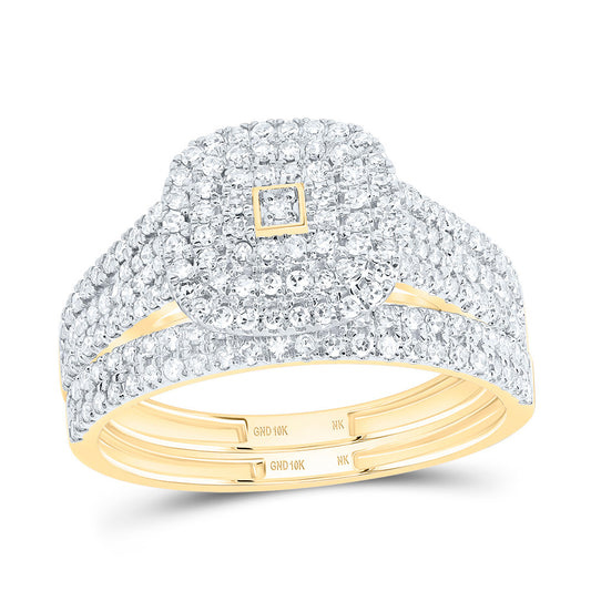 10kt Yellow Gold 5/8 Cttw Diamond Cushion Double Halo Wedding Engagement Anniversary Bridal Set, Women Size: 5-9