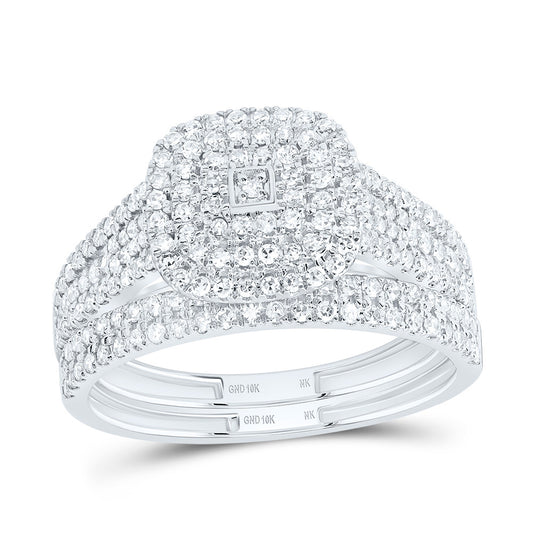 10kt White Gold 5/8 Cttw Diamond Cushion Double Halo Wedding Engagement Anniversary Bridal Set, Women Size: 5-9