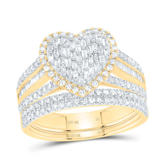 10kt Yellow Gold 3/4 Cttw Natural Diamond Fashion Heart Wedding Engagement Anniversary Bridal Set, Women Size: 5-9