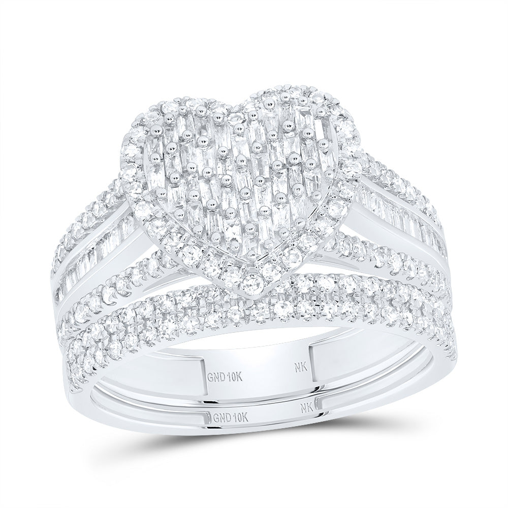 10kt White Gold 3/4 Cttw Natural Diamond Fashion Heart Wedding Engagement Anniversary Bridal Set, Women Size: 5-9