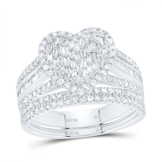 10kt White Gold 3/4 Cttw Natural Diamond Fashion Heart Wedding Engagement Anniversary Bridal Set, Women Size: 5-9