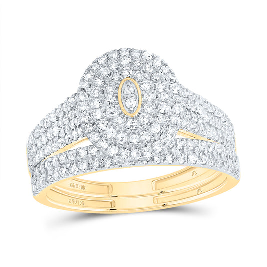 10kt Yellow Gold 5/8 Cttw Diamond Oval Double Halo Wedding Engagement Anniversary Bridal Set, Women Size: 5-9