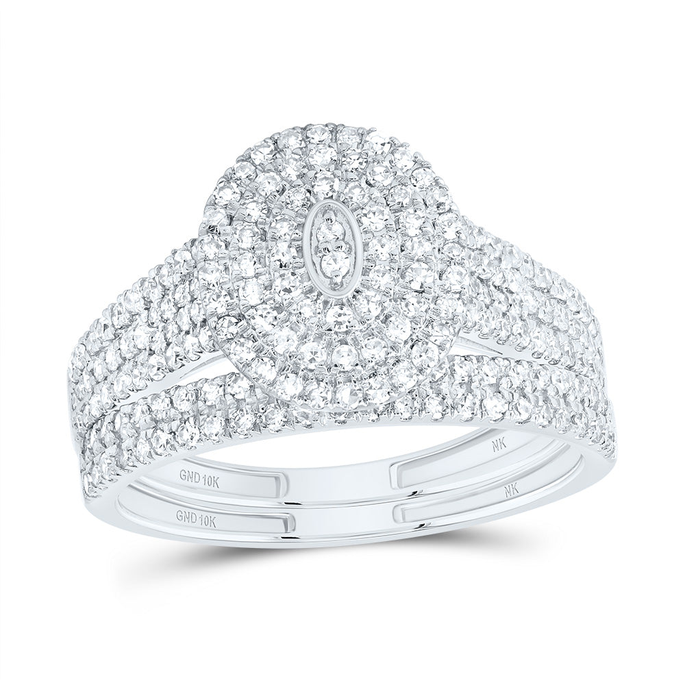 10kt White Gold 5/8 Cttw Diamond Oval Double Halo Wedding Engagement Anniversary Bridal Set, Women Size: 5-9