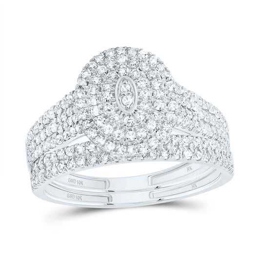 10kt White Gold 5/8 Cttw Diamond Oval Double Halo Wedding Engagement Anniversary Bridal Set, Women Size: 5-9
