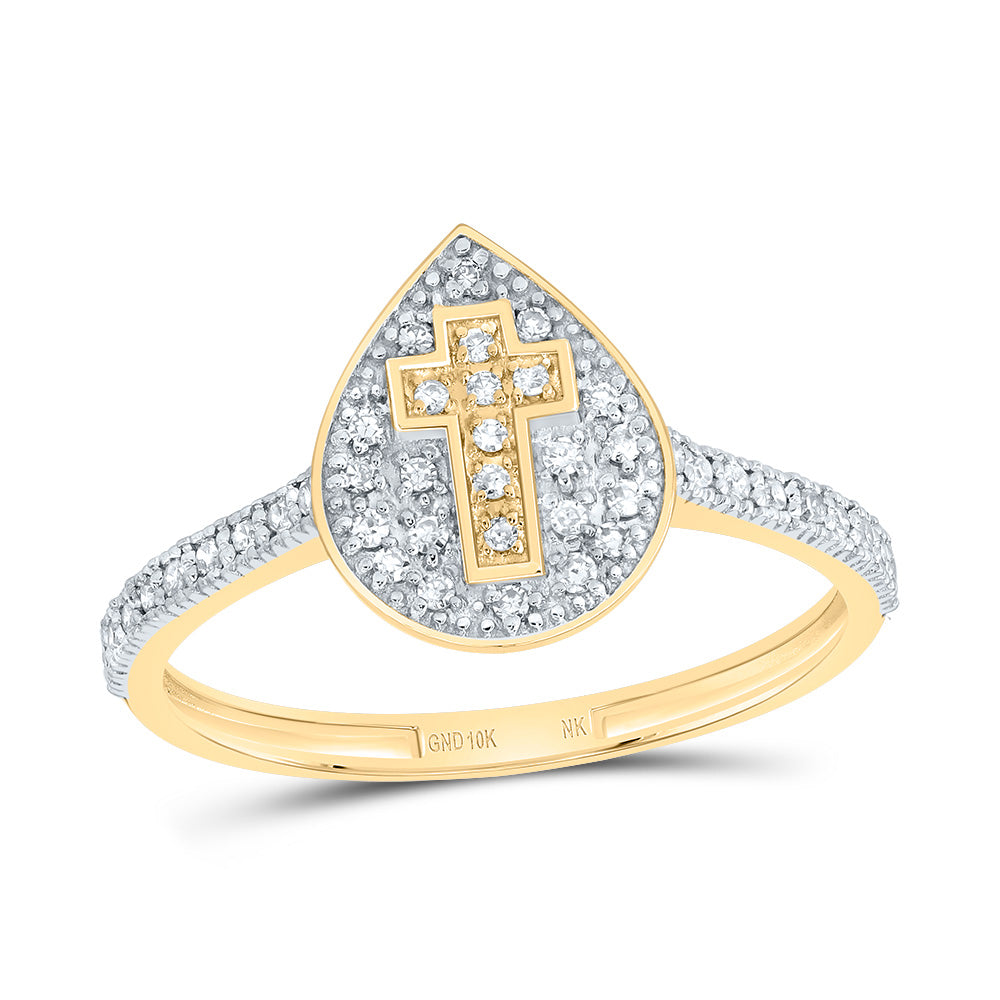 10kt Yellow Gold 1/6 Cttw Diamond Cross Pear Wedding Engagement Anniversary Ring, Women Size: 5-9