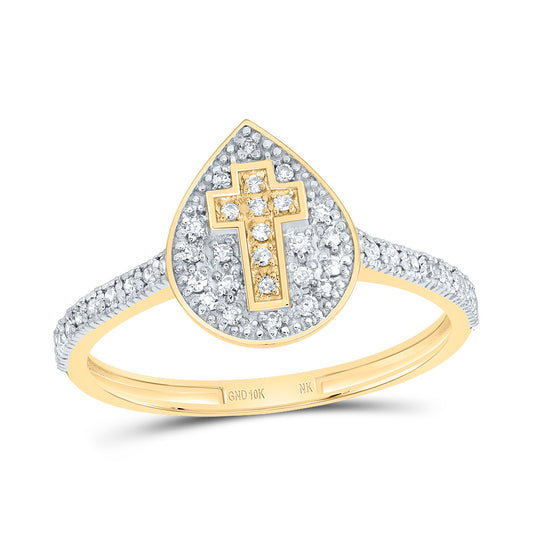 10kt Yellow Gold 1/6 Cttw Diamond Cross Pear Wedding Engagement Anniversary Ring, Women Size: 5-9