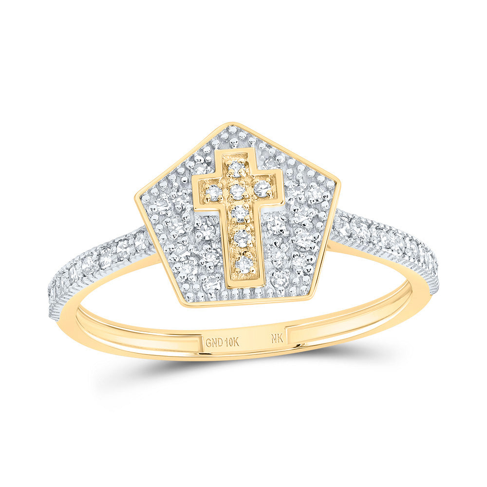 10kt Yellow Gold 1/5 Cttw Diamond Cross Pentagon Wedding Engagement Anniversary Ring, Women Size: 5-9