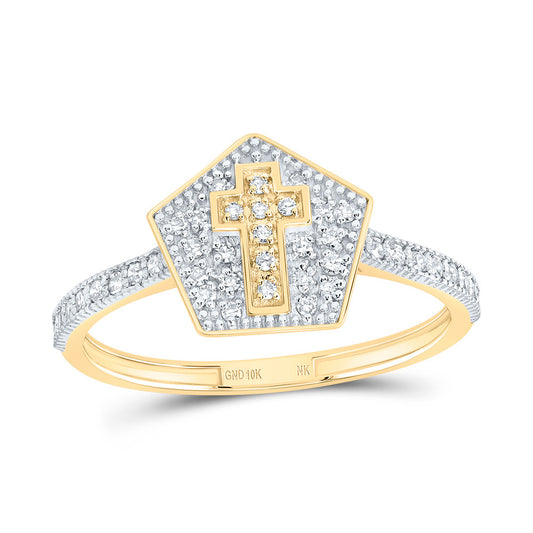 10kt Yellow Gold 1/5 Cttw Diamond Cross Pentagon Wedding Engagement Anniversary Ring, Women Size: 5-9