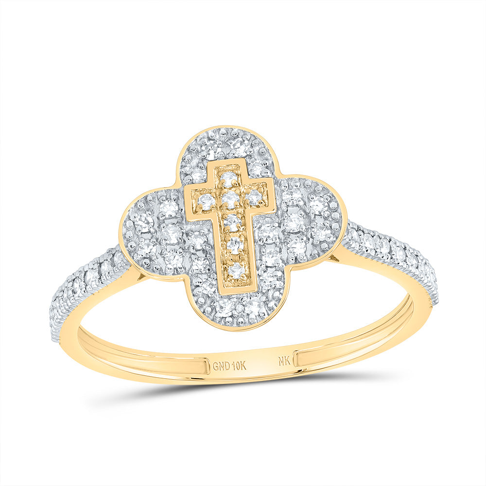 10kt Yellow Gold 1/6 Cttw Diamond Cross Clover Wedding Engagement Anniversary Ring, Women Size: 5-9