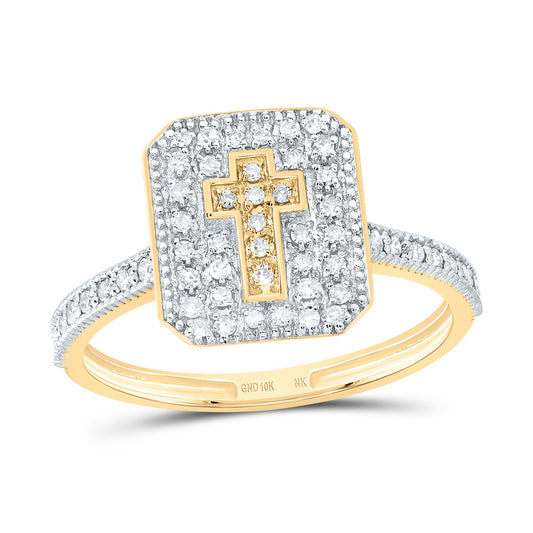 10kt Yellow Gold 1/4 Cttw Diamond Cross Emerald Wedding Engagement Anniversary Ring, Women Size: 5-9