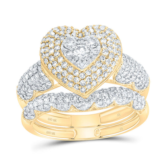 10kt Yellow Or White Gold Natural Diamond Fashion Heart Wedding Engagement Anniversary Bridal Set