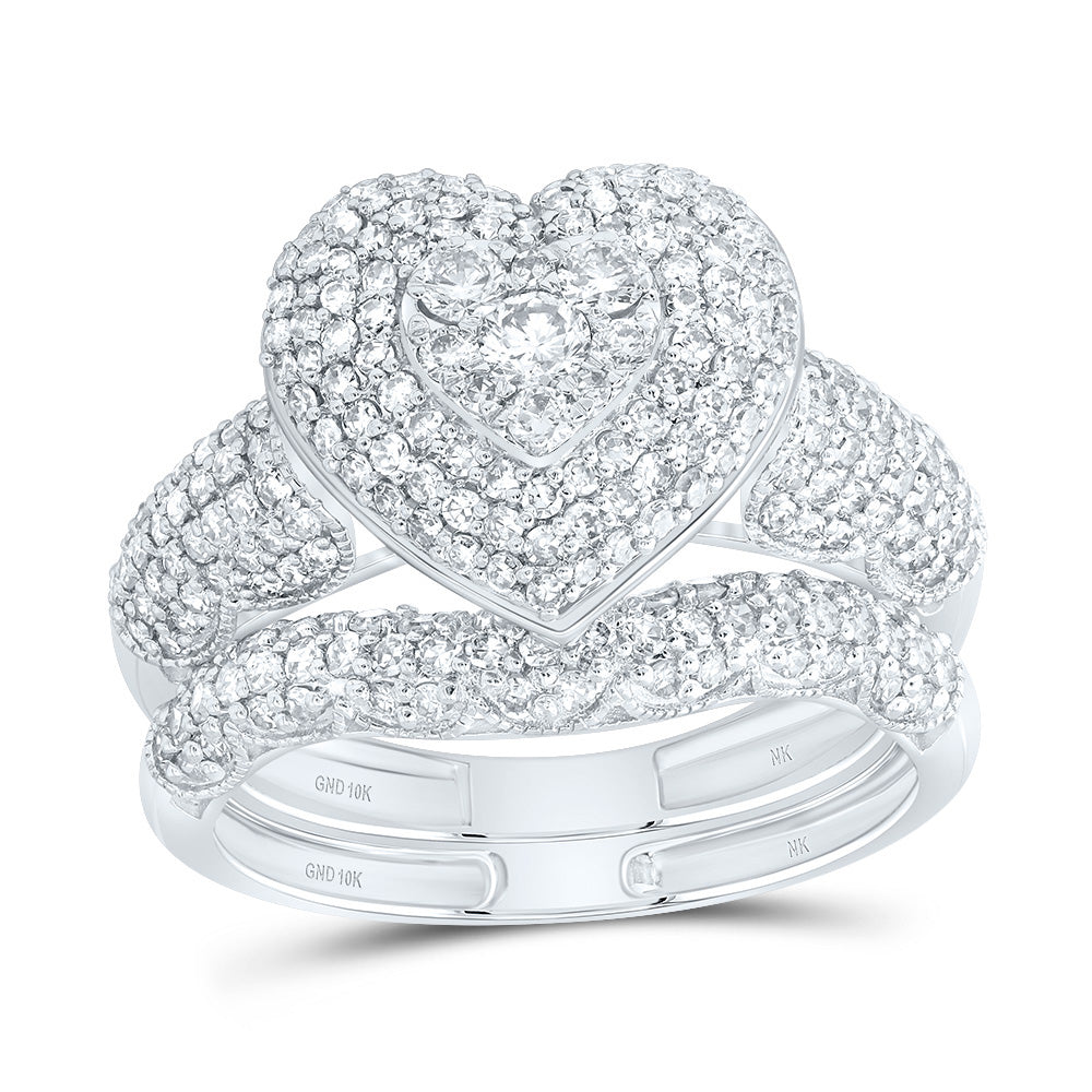 10kt Yellow Or White Gold Natural Diamond Fashion Heart Wedding Engagement Anniversary Bridal Set