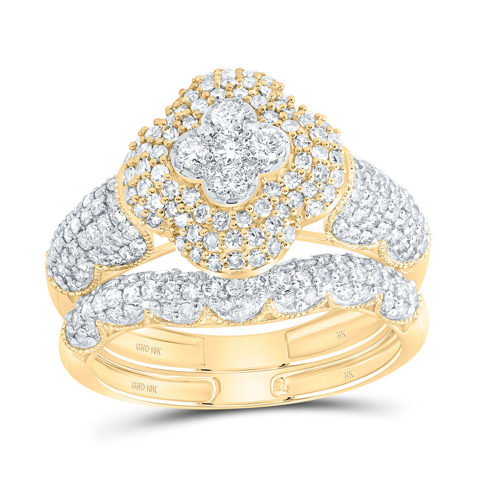 10kt Yellow Gold 1 Cttw Diamond Fashion Clover Wedding Engagement Anniversary Bridal Set, Women Size: 5-9