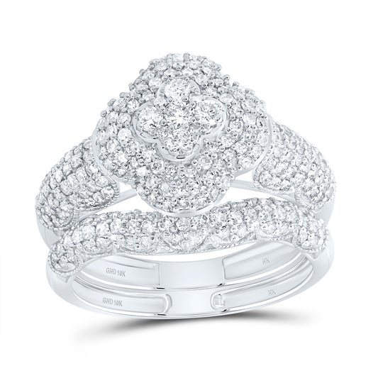 10kt White Gold 1 Cttw Diamond Fashion Clover Wedding Engagement Anniversary Bridal Set, Women Size: 5-9