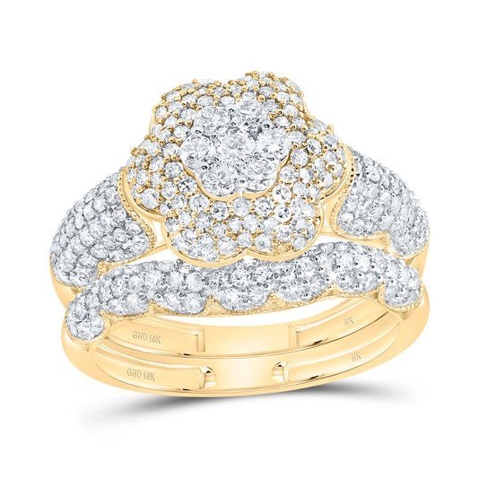 10kt Yellow Gold 1 1/4 Cttw Diamond Fashion Flower Wedding Engagement Anniversary Bridal Set, Women Size: 5-9