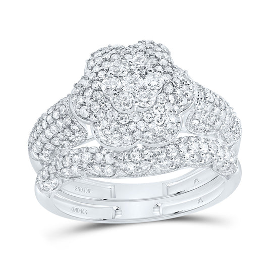 10kt White Gold 1 1/4 Cttw Diamond Fashion Flower Wedding Engagement Anniversary Bridal Set, Women Size: 5-9