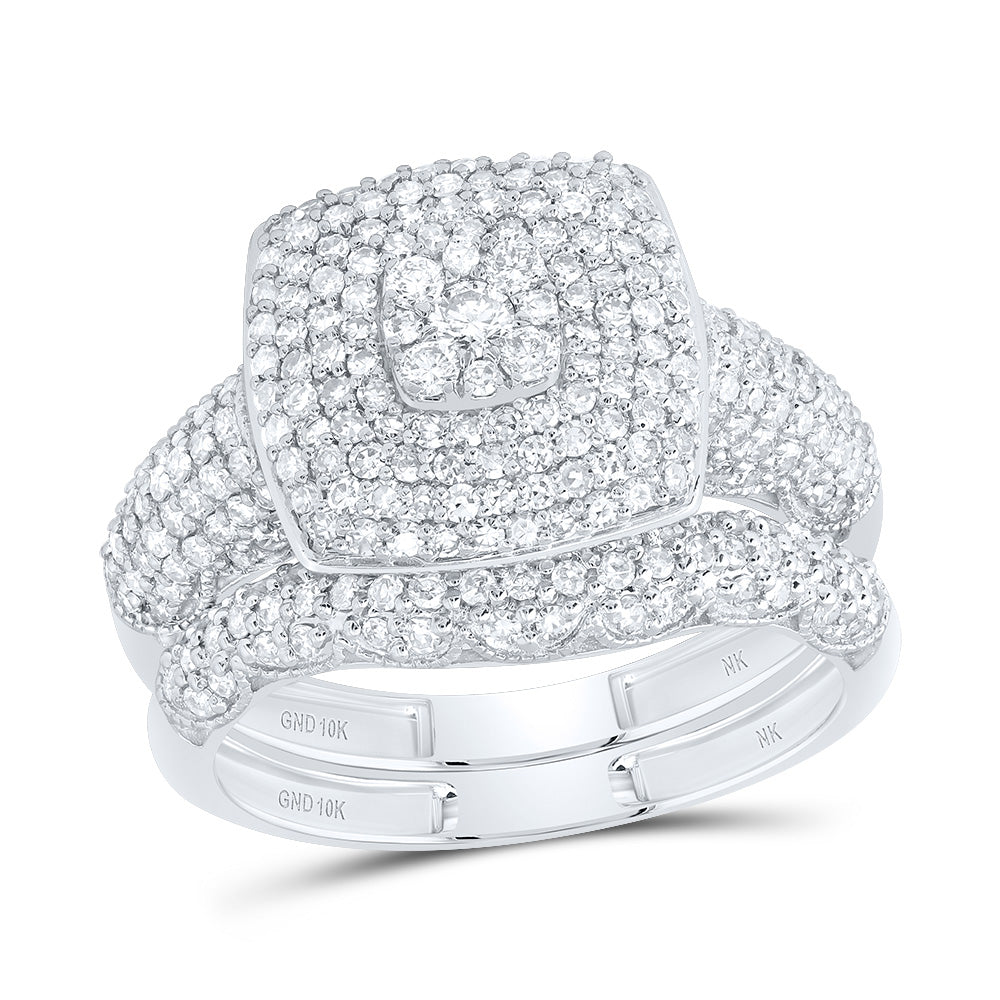 10kt White Gold 1 1/5 Cttw Diamond Fashion Cushion Wedding Engagement Anniversary Bridal Set, Women Size: 5-9