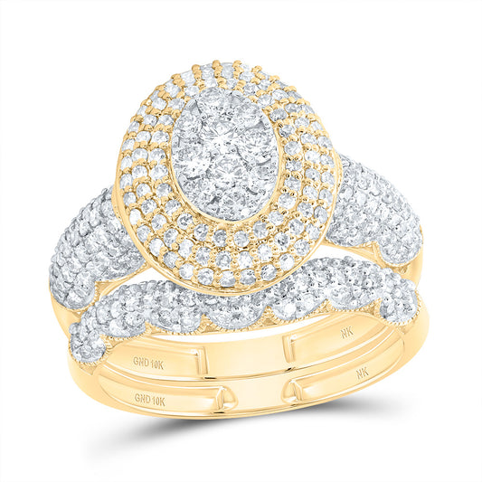 10kt Yellow Gold 1 1/4 Cttw Diamond Fashion Oval Wedding Engagement Anniversary Bridal Set, Women Size: 5-9