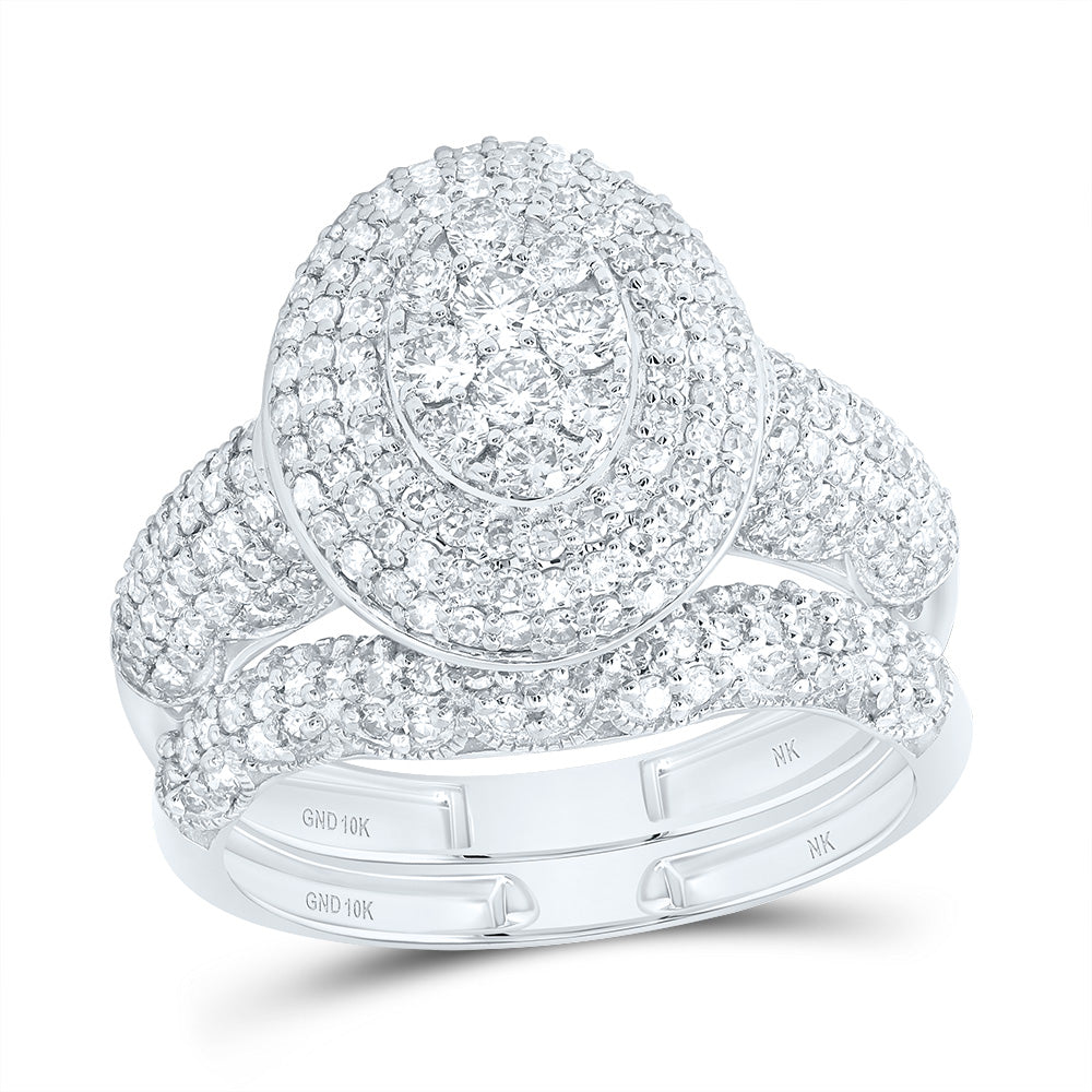 10kt White Gold 1 1/4 Cttw Diamond Fashion Oval Wedding Engagement Anniversary Bridal Set, Women Size: 5-9