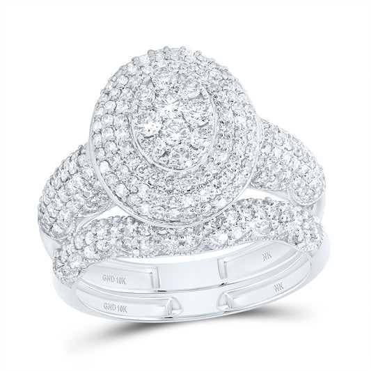 10kt White Gold 1 1/4 Cttw Diamond Fashion Oval Wedding Engagement Anniversary Bridal Set, Women Size: 5-9