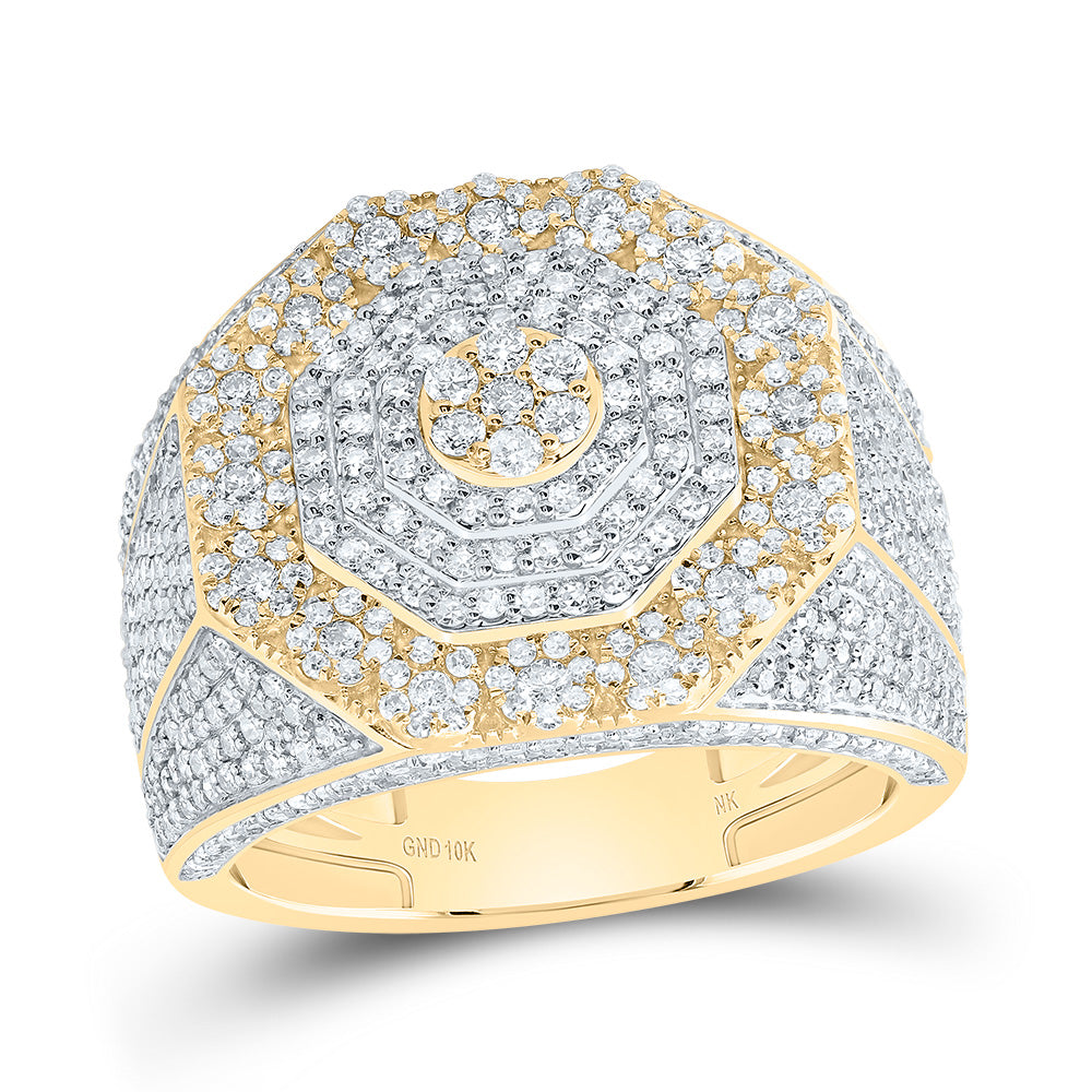 10kt Yellow Gold 2 1/3 Cttw Diamond Fashion Octagon Flower Mens Ring, Men Size: 8-12