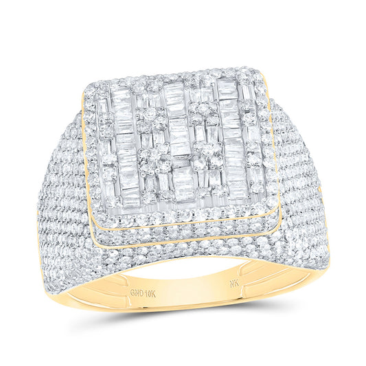 10kt Yellow Gold 2 1/2 Cttw Diamond Fashion Square Mens Ring, Men Size: 8-12