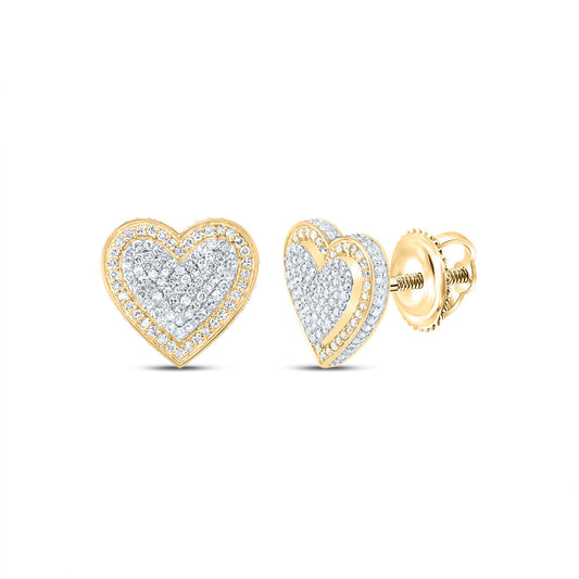 10kt Yellow Gold 3/4 Cttw Natural Diamond Fashion Heart Stud Earring
