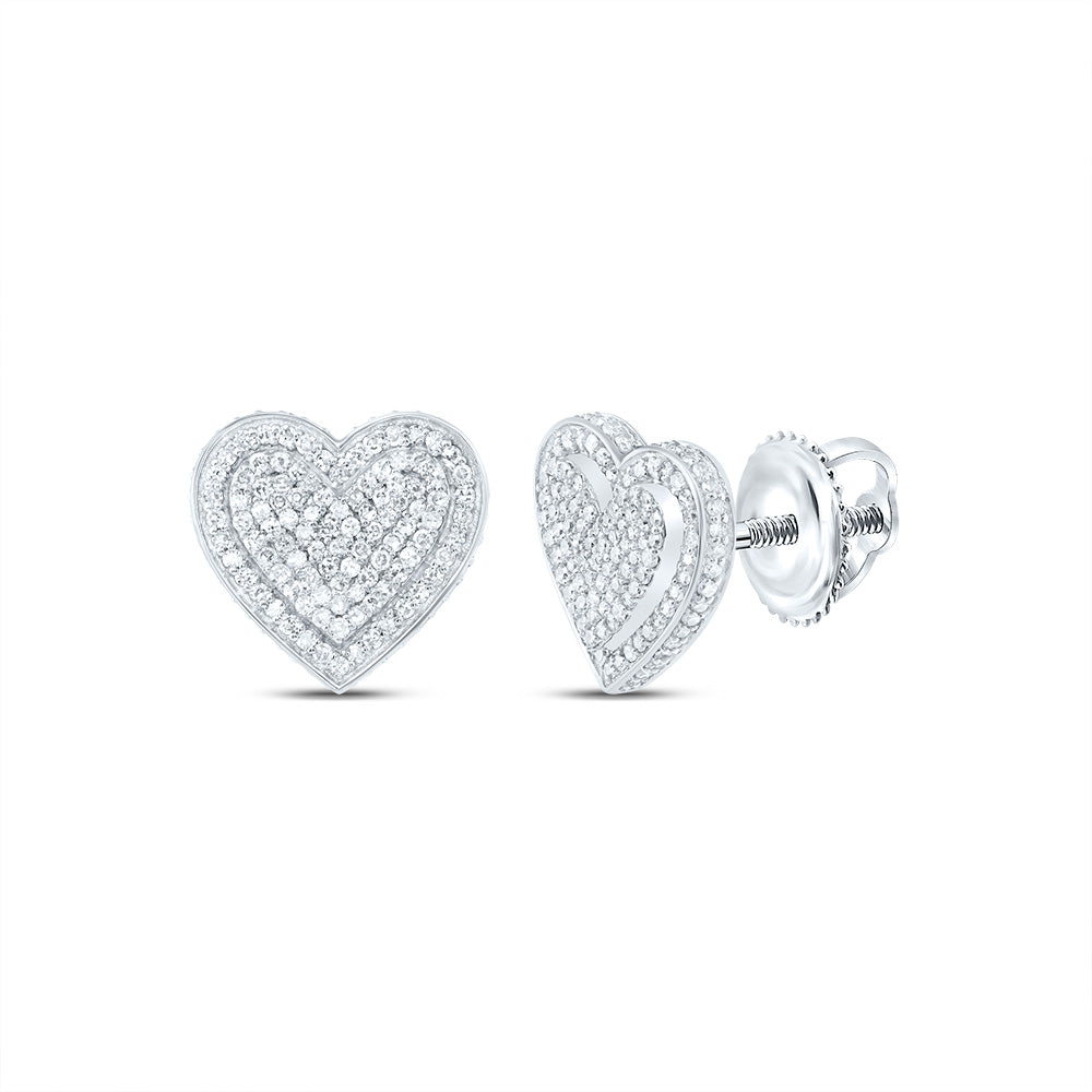 10kt White Gold 3/4 Cttw Natural Diamond Fashion Heart Stud Earring