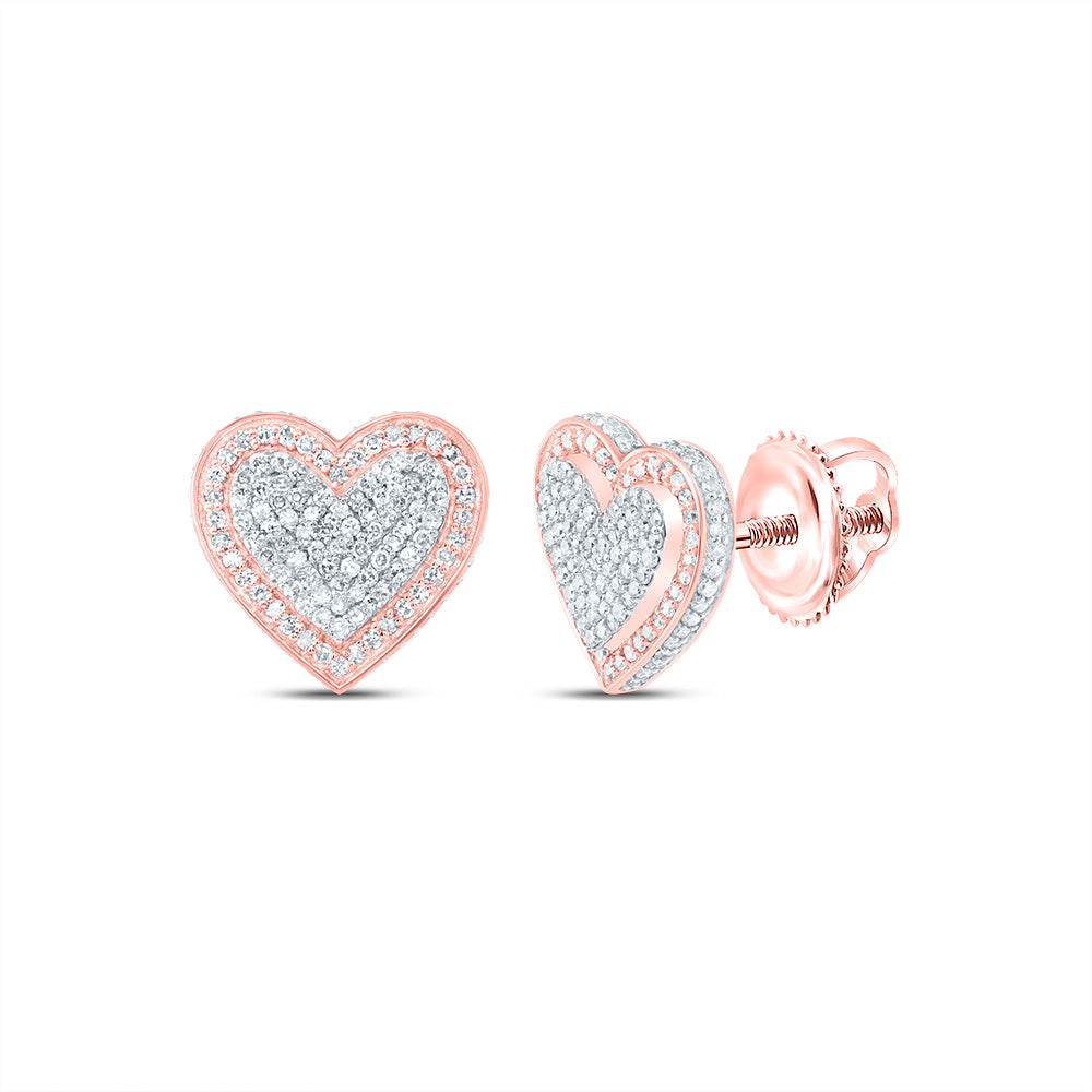 10kt Rose Gold 3/4 Cttw Natural Diamond Fashion Heart Stud Earring