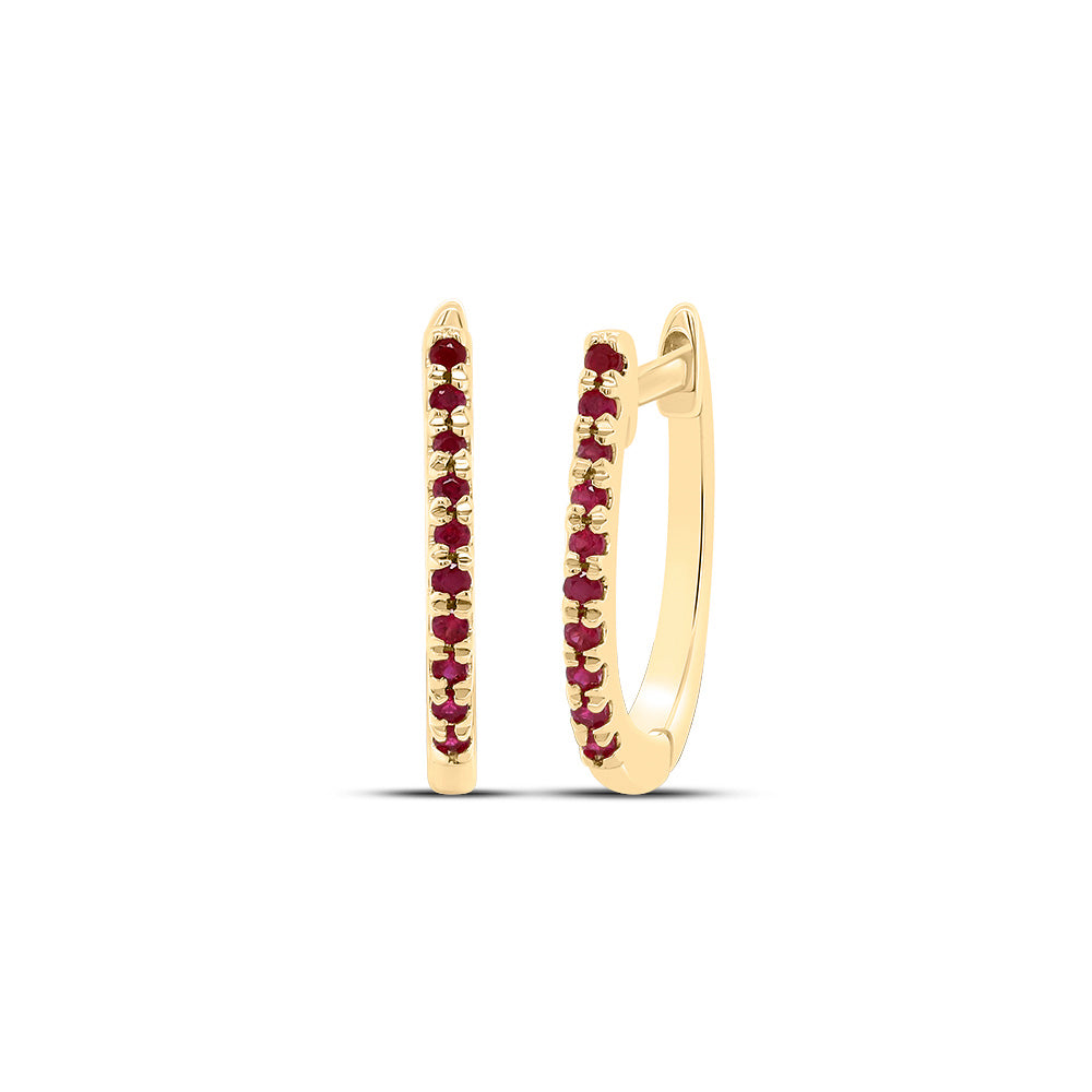 10kt Yellow Gold 1/10 Cttw Ruby Round Natural Gem Fashion Hoops Earring