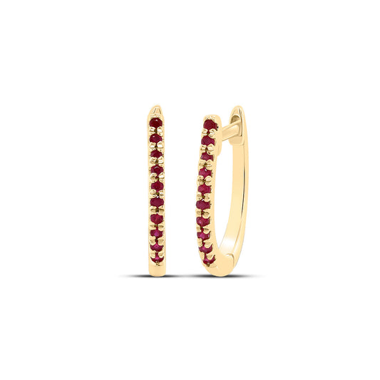 10kt Yellow Gold 1/10 Cttw Ruby Round Natural Gem Fashion Hoops Earring